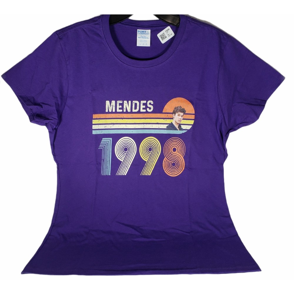 Shawn Mendes Ladies Fit Large Crew Neck Tee Retro Style Purple 1998
